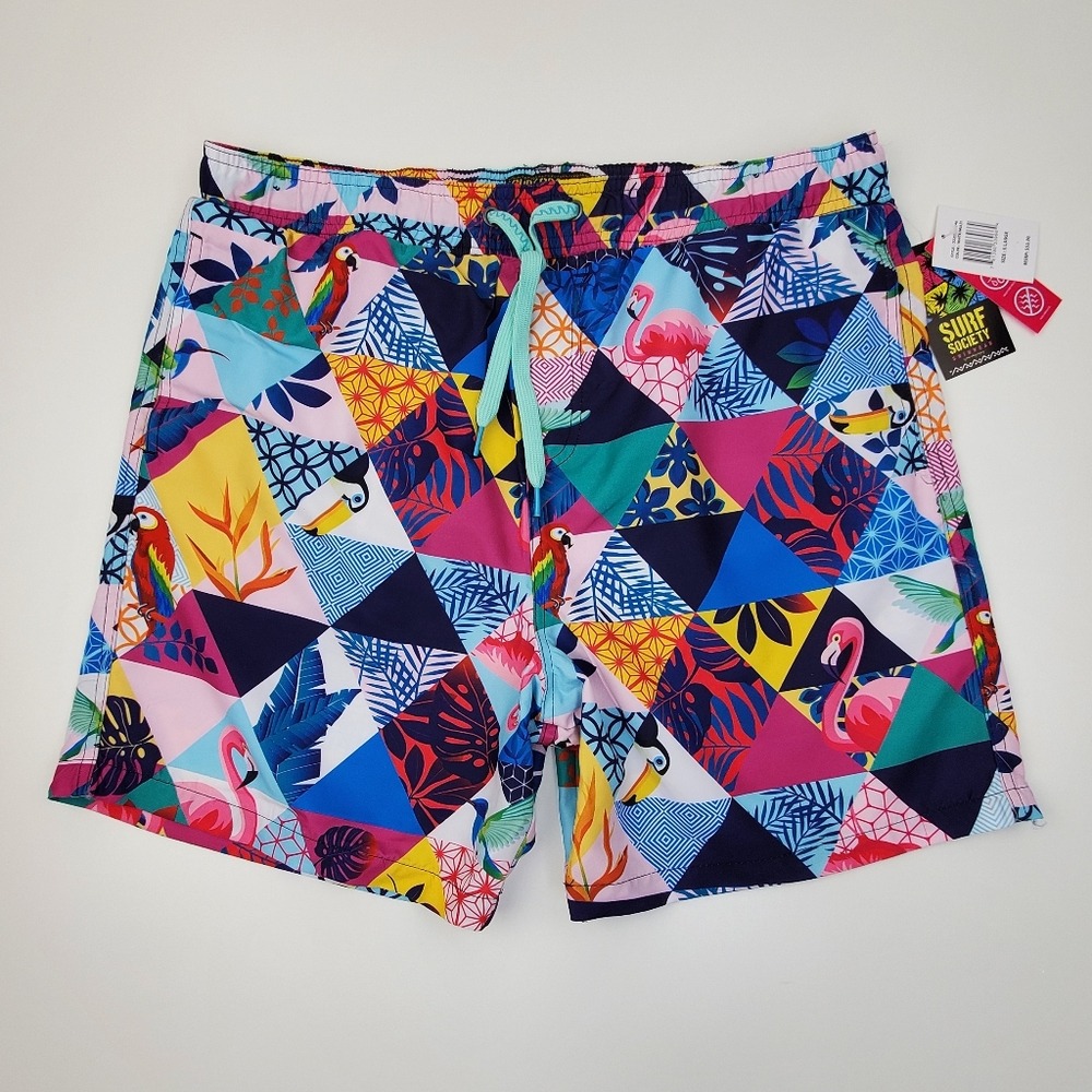 Surf Society Swimwear Men's Size XL Swim Trunks Tropical Colorful